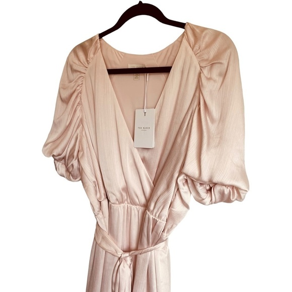 Ted Baker Puff Sleeve Faux Wrap Dress Babydoll Flowy Ted Size 5 = US 14 NWT - Picture 5 of 15